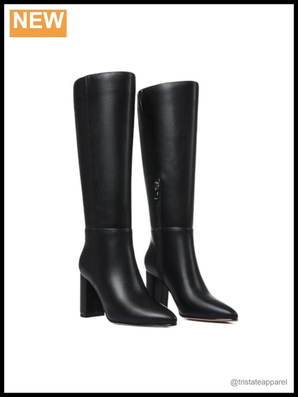 Knee High Boots Women Pointed Toe Chunky Heel Block Heel PU Leather Side Zipper